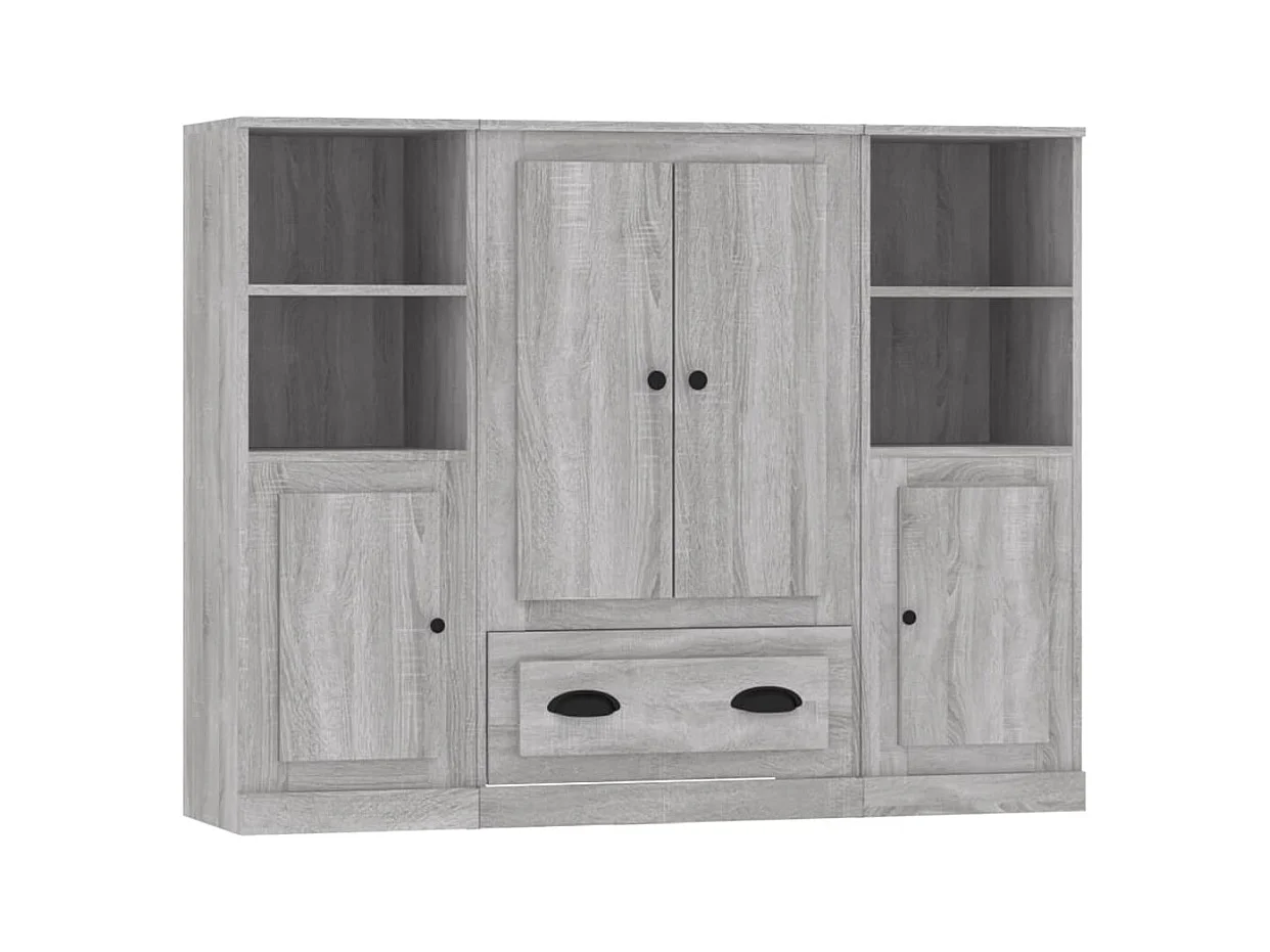 Buffets 3 pcs sonoma gris bois d'ingénierie