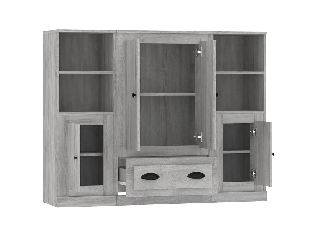 Buffets 3 pcs sonoma gris bois d'ingénierie