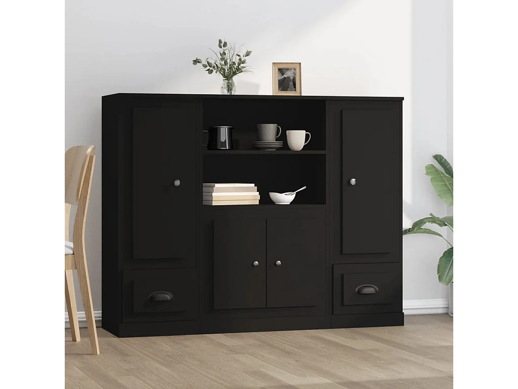 Aparadores altos 3 pcs derivados de madeira preto