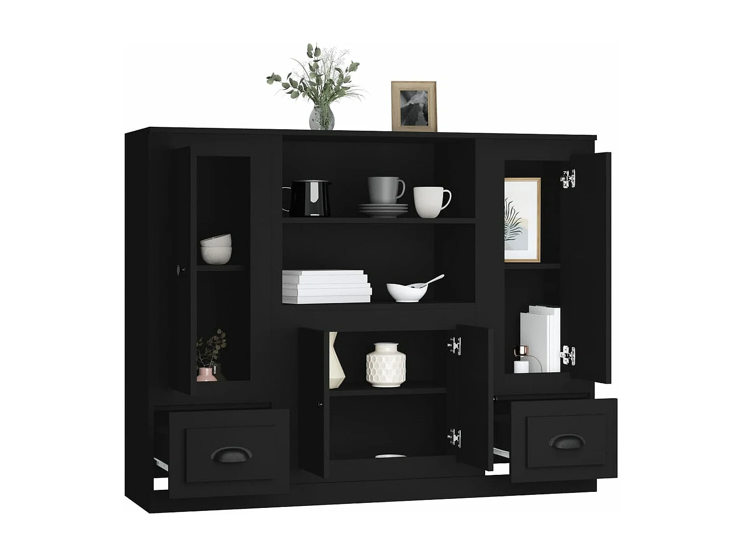 Aparadores altos 3 pcs derivados de madeira preto