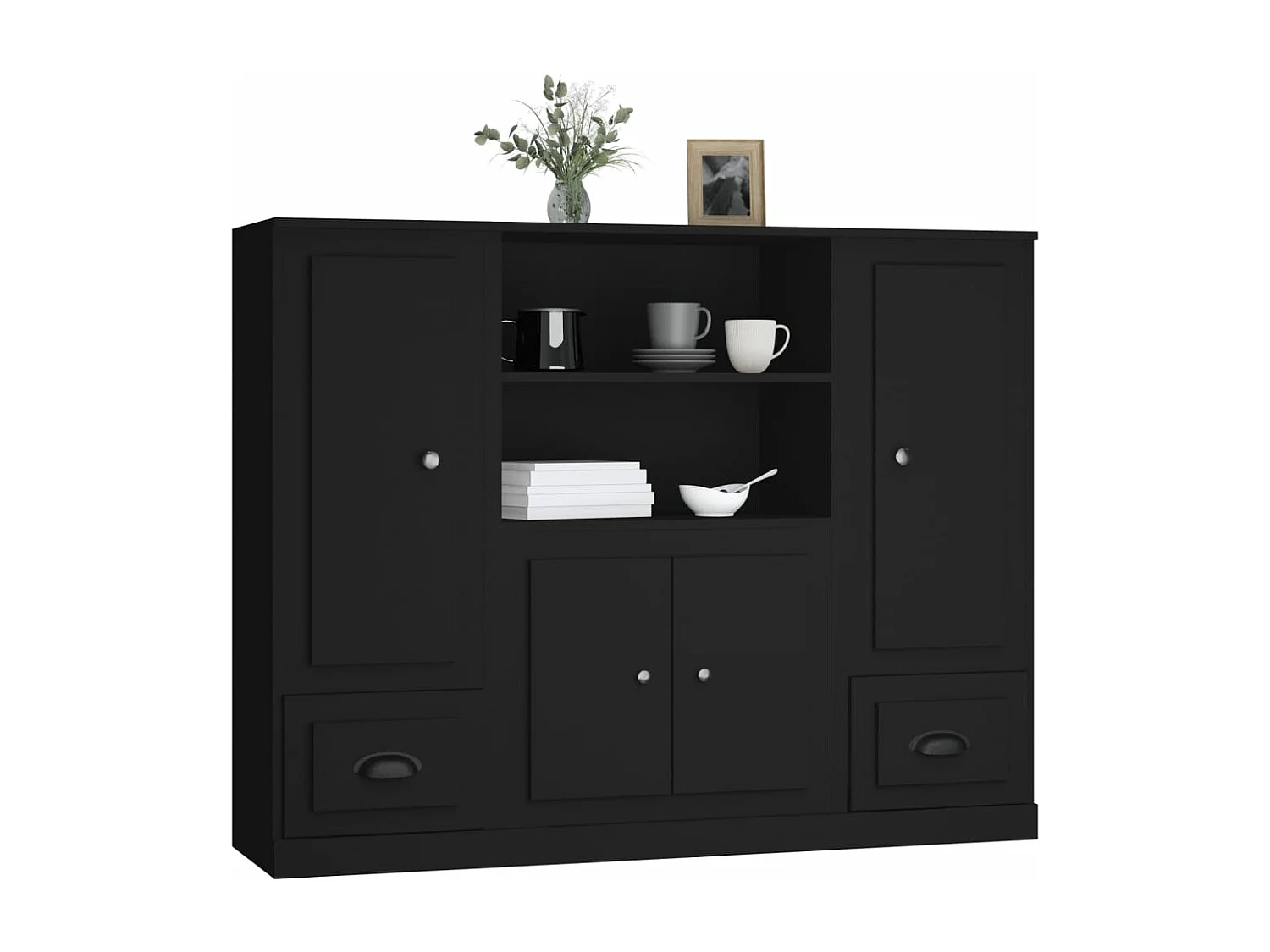 Aparadores altos 3 pcs derivados de madeira preto