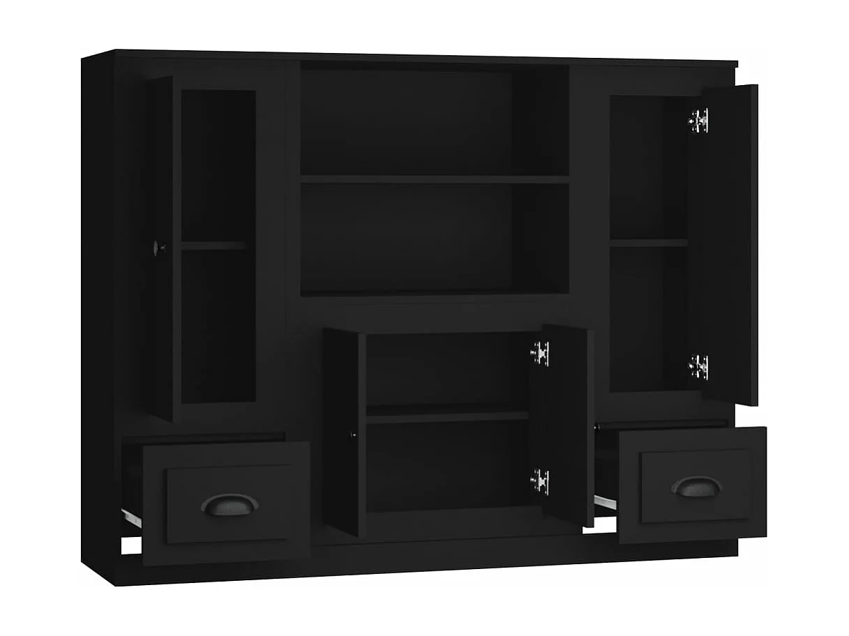 Aparadores altos 3 pcs derivados de madeira preto