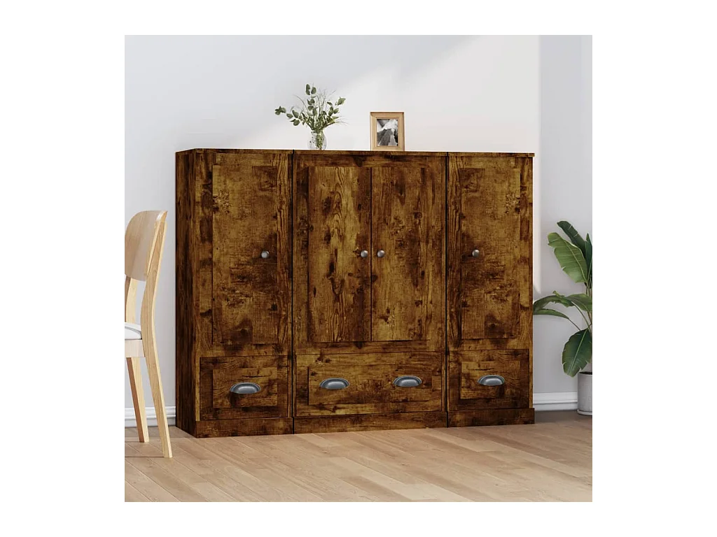 Buffets 3 pcs chêne fumé bois d'ingénierie
