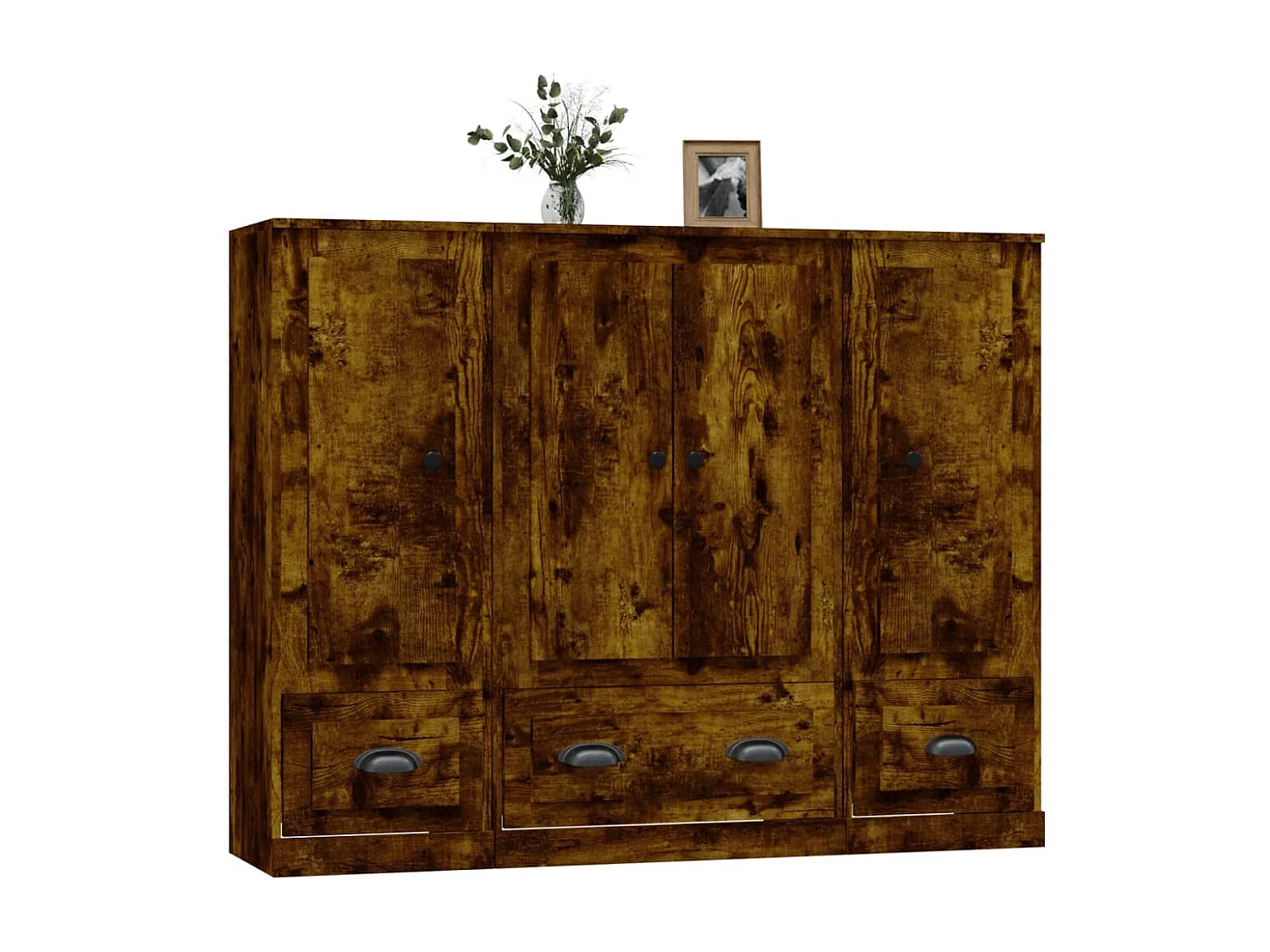 Armários altos 3 pcs derivados de madeira carvalho fumado