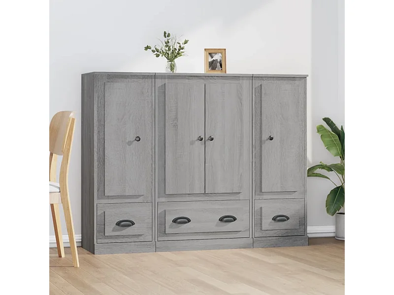 Buffets 3 pcs sonoma gris bois d'ingénierie