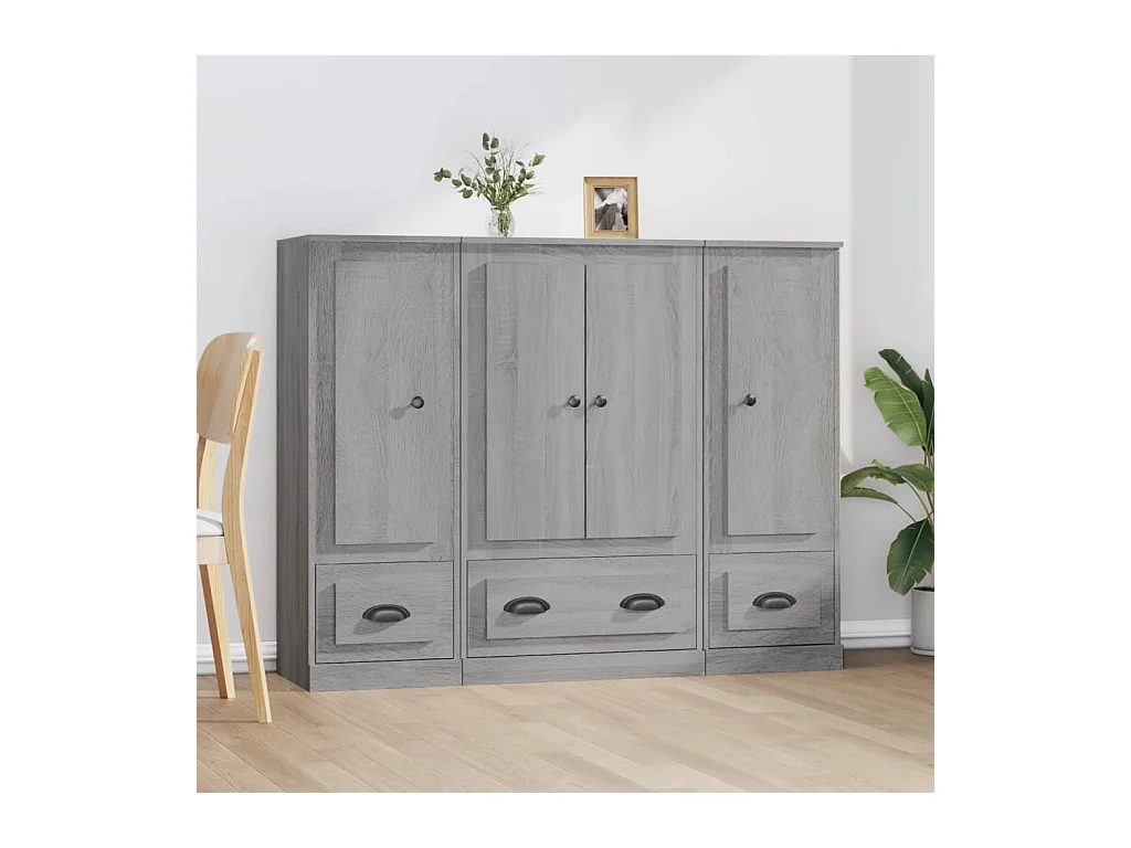 Buffets 3 pcs sonoma gris bois d'ingénierie