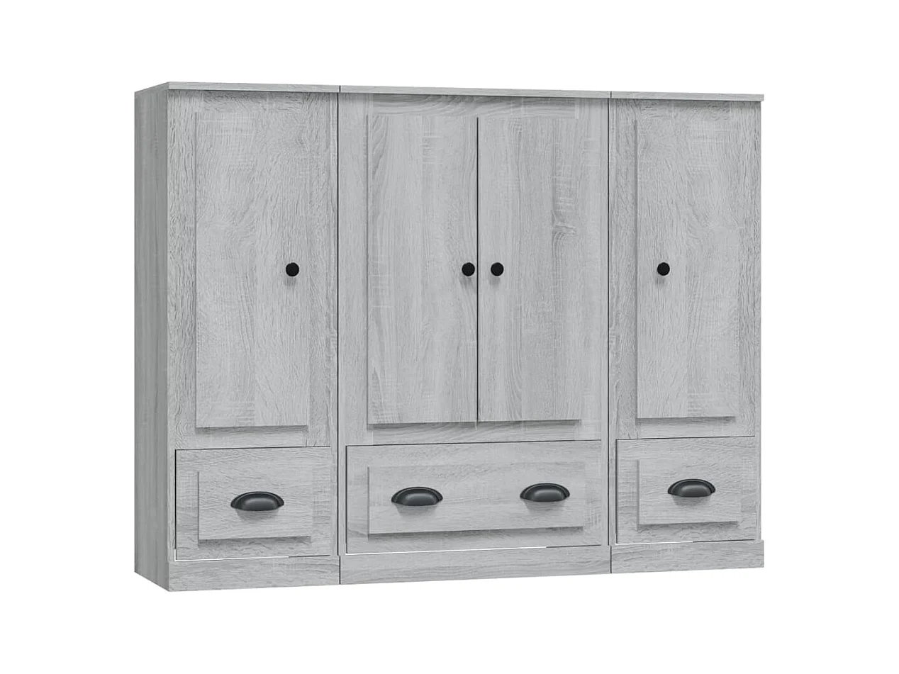 Buffets 3 pcs sonoma gris bois d'ingénierie