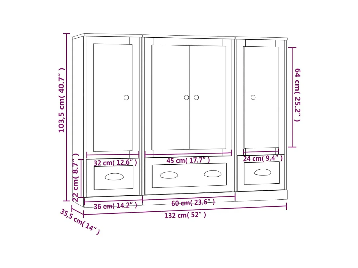 Buffets 3 pcs sonoma gris bois d'ingénierie