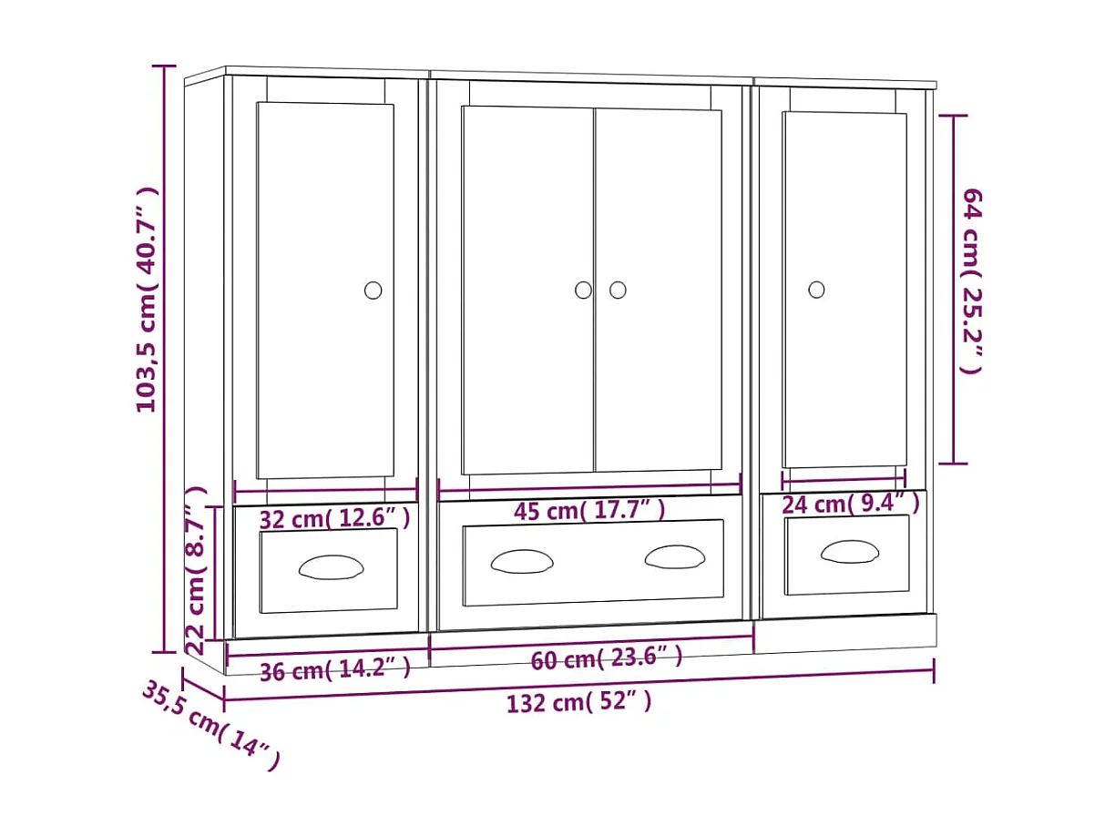 Buffets 3 pcs sonoma gris bois d'ingénierie