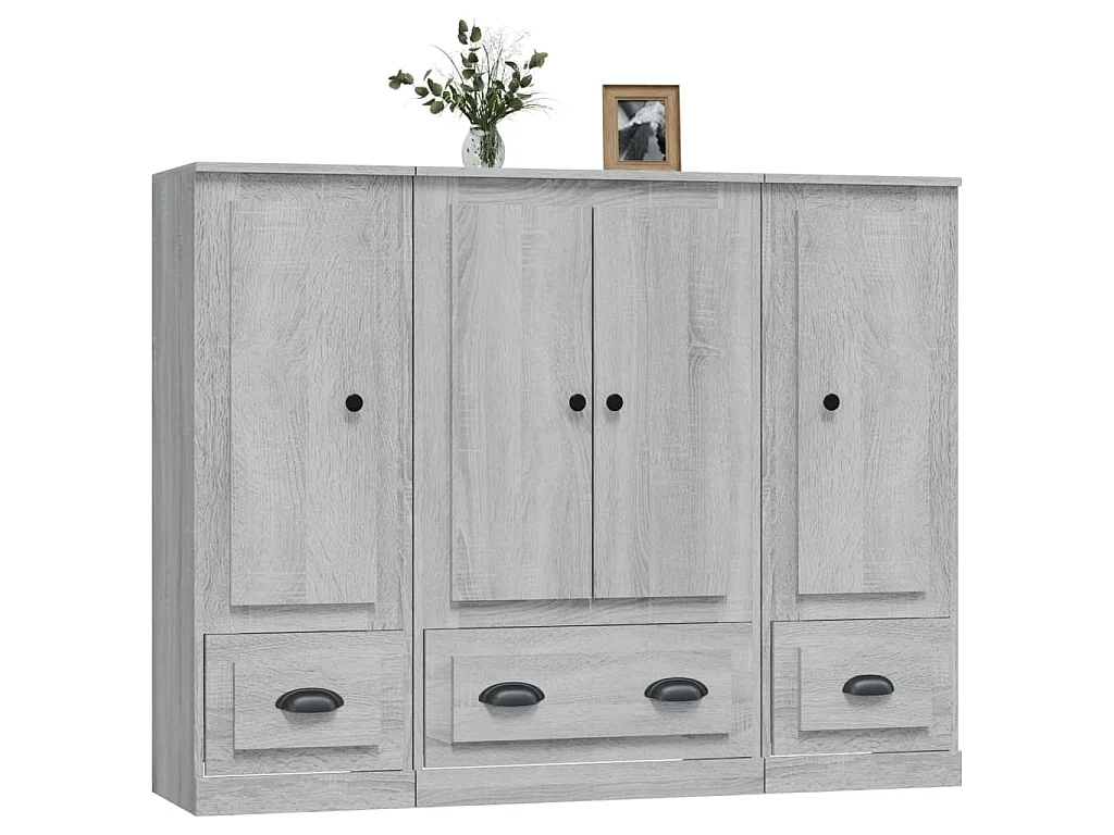 Buffets 3 pcs sonoma gris bois d'ingénierie