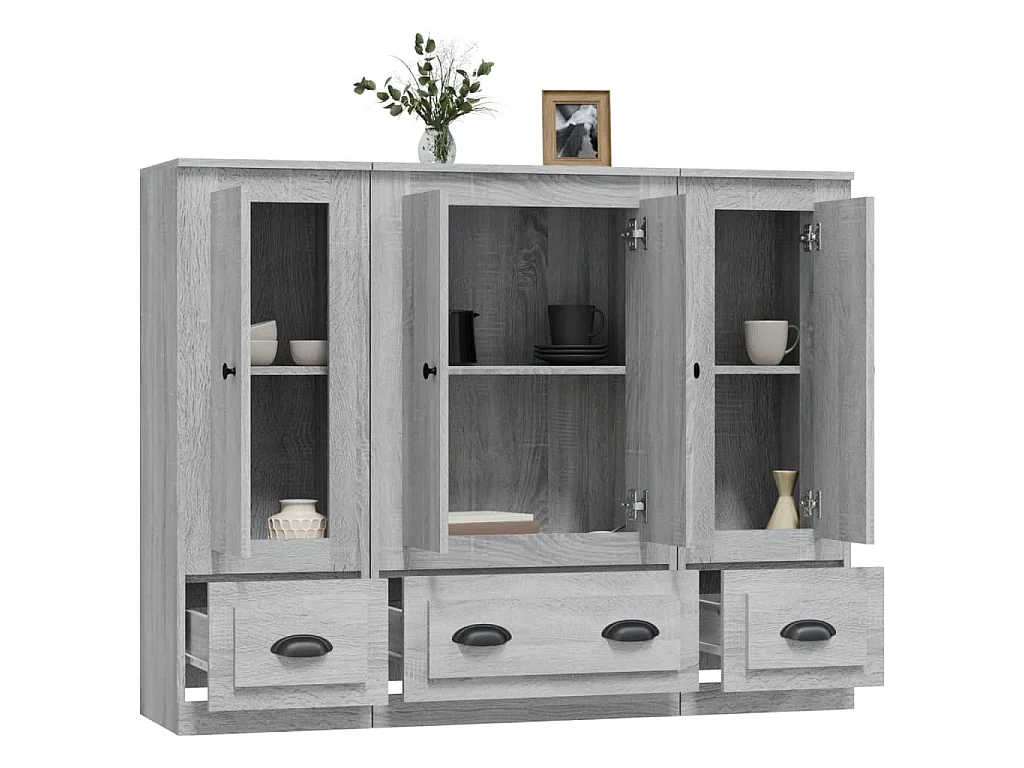 Buffets 3 pcs sonoma gris bois d'ingénierie