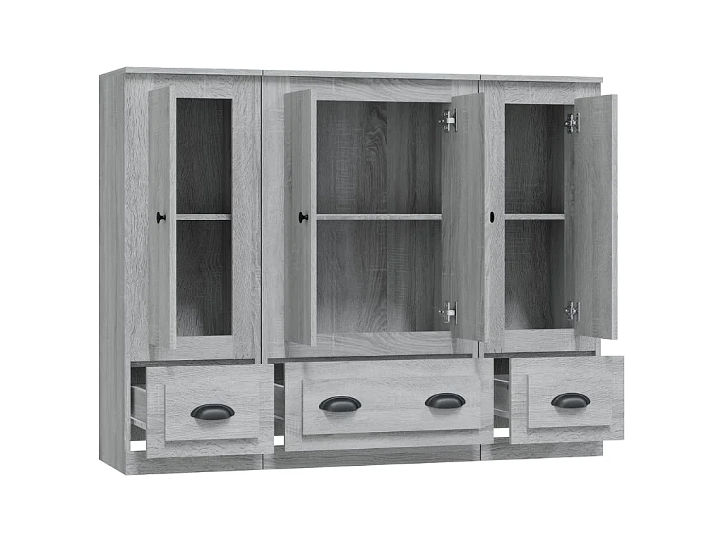 Buffets 3 pcs sonoma gris bois d'ingénierie