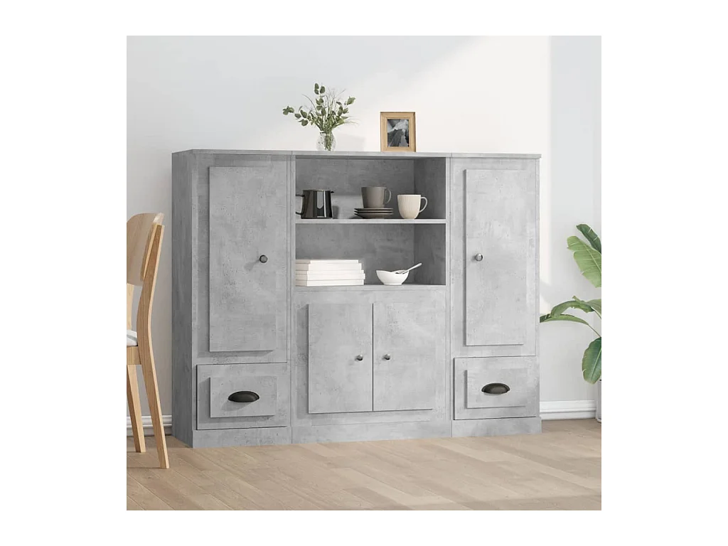 Buffets 3 pcs gris béton bois d'ingénierie