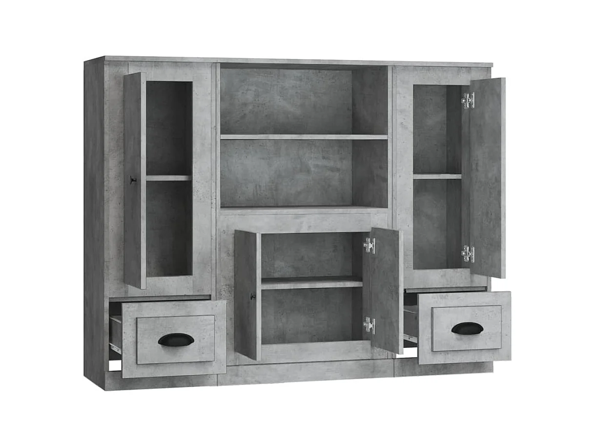 Buffets 3 pcs gris béton bois d'ingénierie
