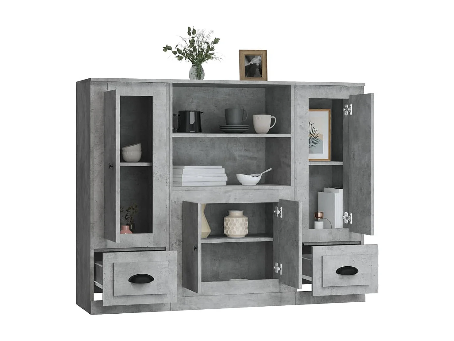 Aparador alto 3 piezas madera contrachapada gris hormigón