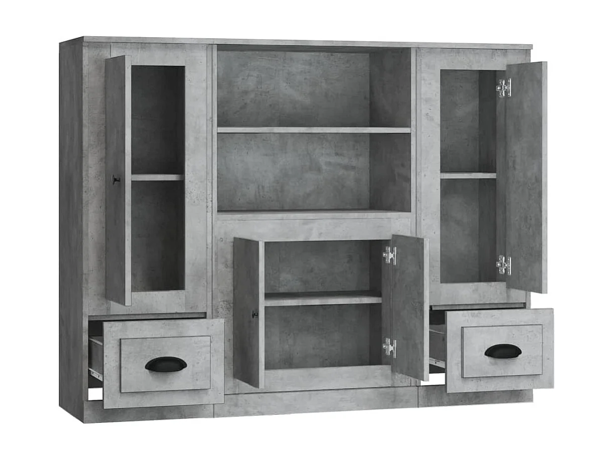 Aparador alto 3 piezas madera contrachapada gris hormigón