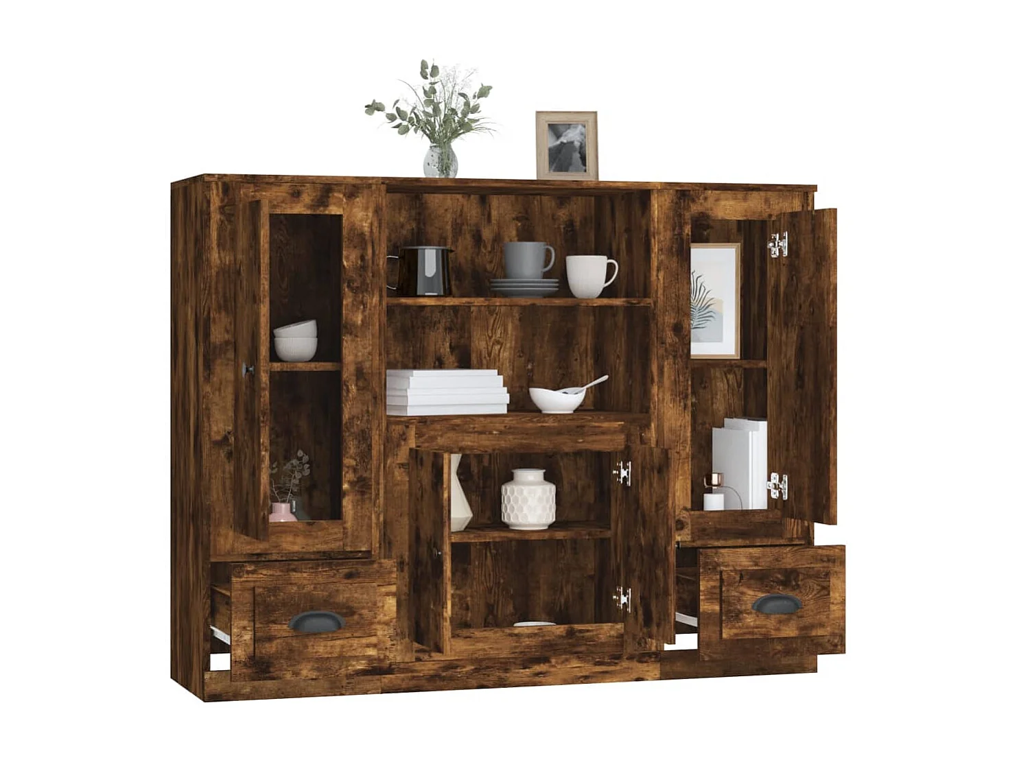 Armários altos 3 pcs derivados de madeira carvalho fumado