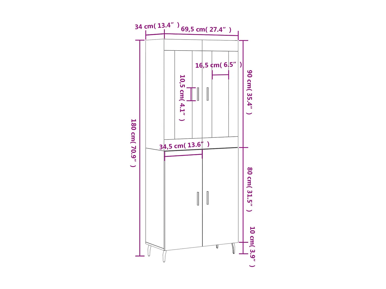 Buffet haut Chêne sonoma 69,5x34x180 cm Bois d'ingénierie