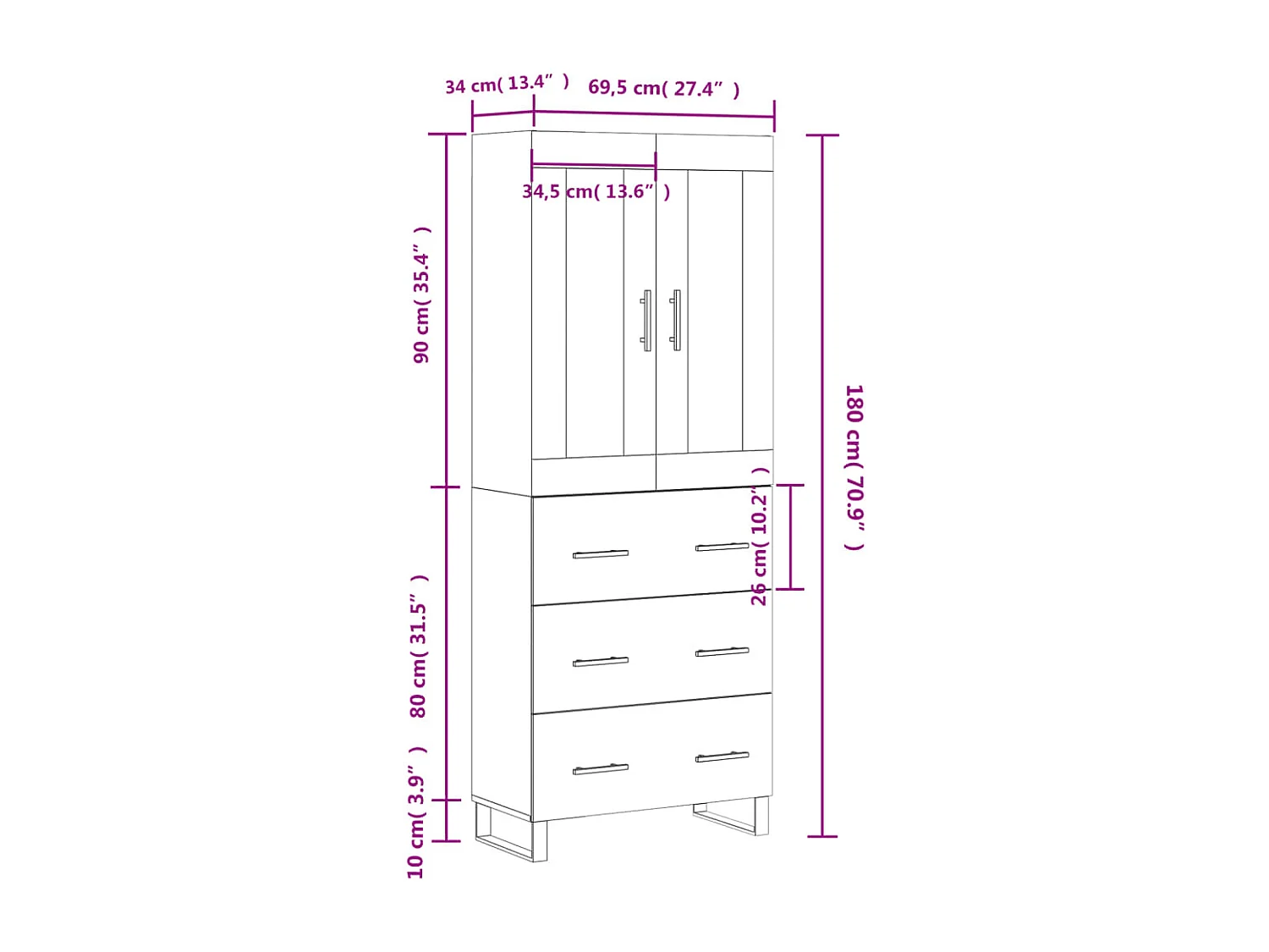 Buffet haut Chêne sonoma 69,5x34x180 cm Bois d'ingénierie