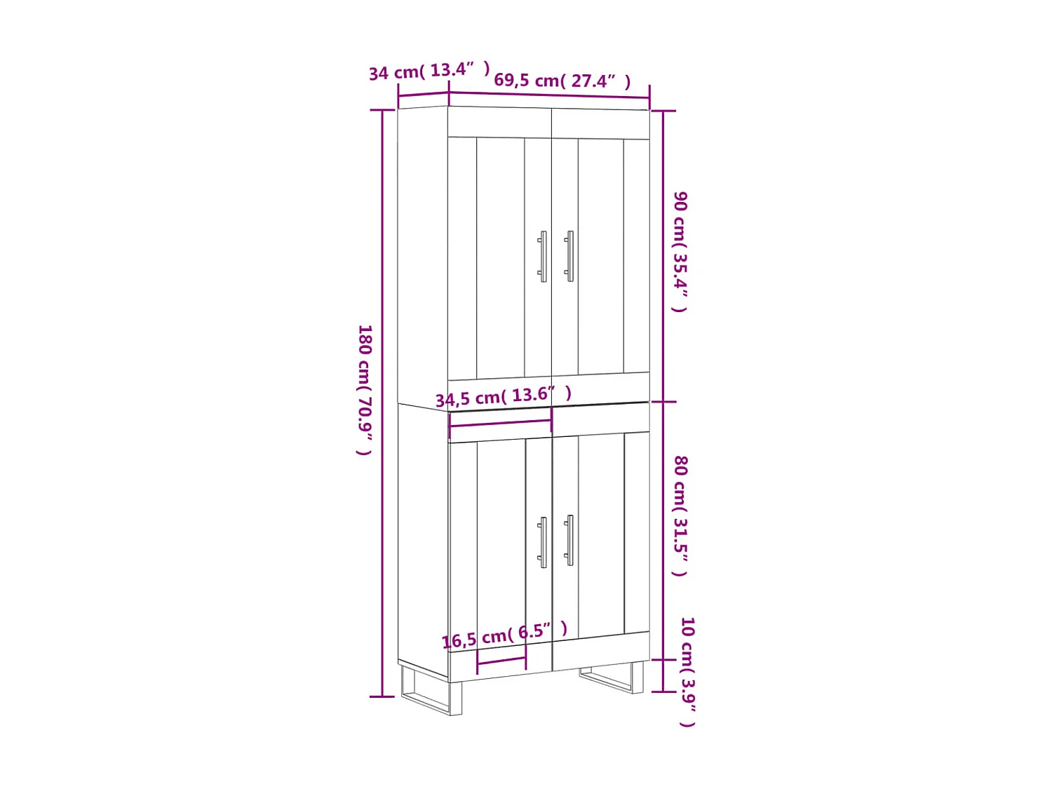 Highboard Sonoma-Eiche 69,5x34x180 cm Holzwerkstoff