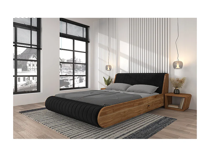 Łóżko dębowe lewitujące HARALD 180x200, naturalny/czarny