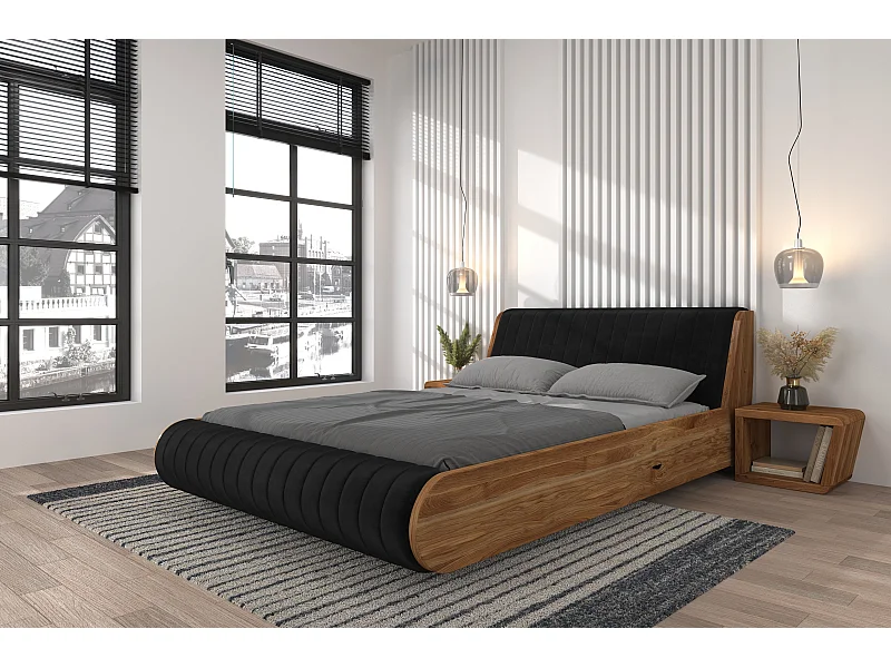 Lit flottant en chêne massif ULF / 180x200 cm, couleur naturelle, tête de lit Trinity 16