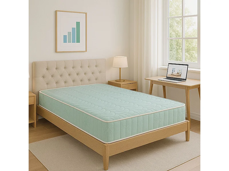 Literie Julien 80x200 cm Ressorts ensaches + 5 cm Memoire de Forme 60 Kg/m3 - Matelas luxe Hauteur +/- 19 cm - Accueil M