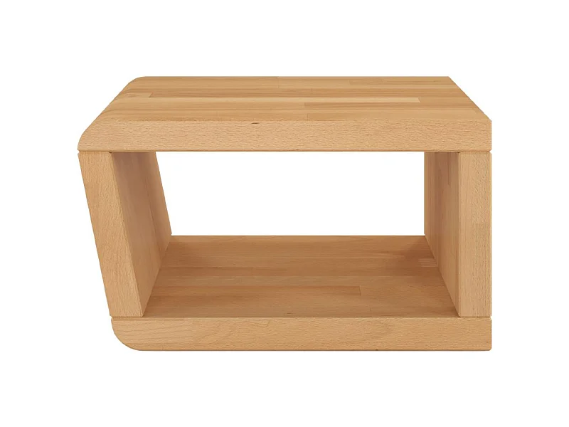 Moderner Nachttisch aus massivem Buchenholz Harald, trapezförmig, natürliche Farbe, mit geräumigem Regal