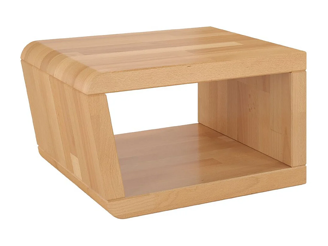 Moderner Nachttisch aus massivem Buchenholz Harald, trapezförmig, natürliche Farbe, mit geräumigem Regal