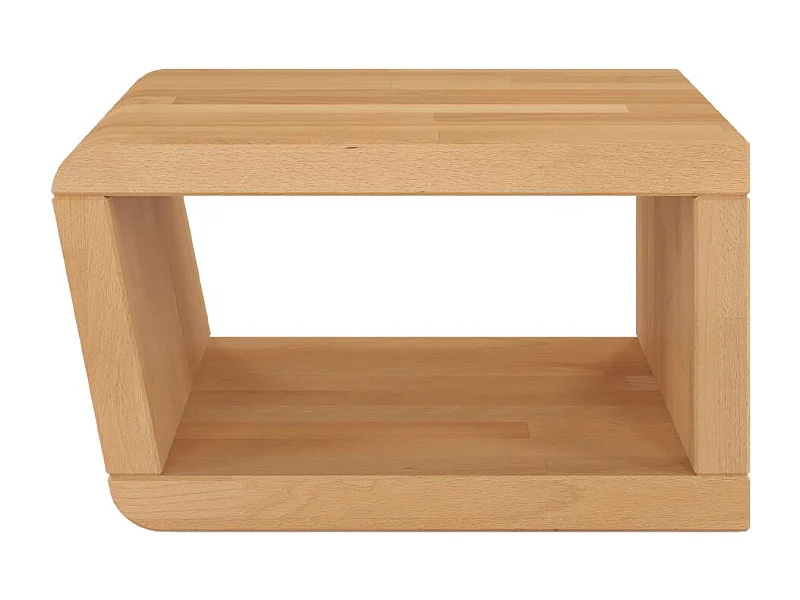Moderner Nachttisch aus massivem Buchenholz Harald, trapezförmig, natürliche Farbe, mit geräumigem Regal