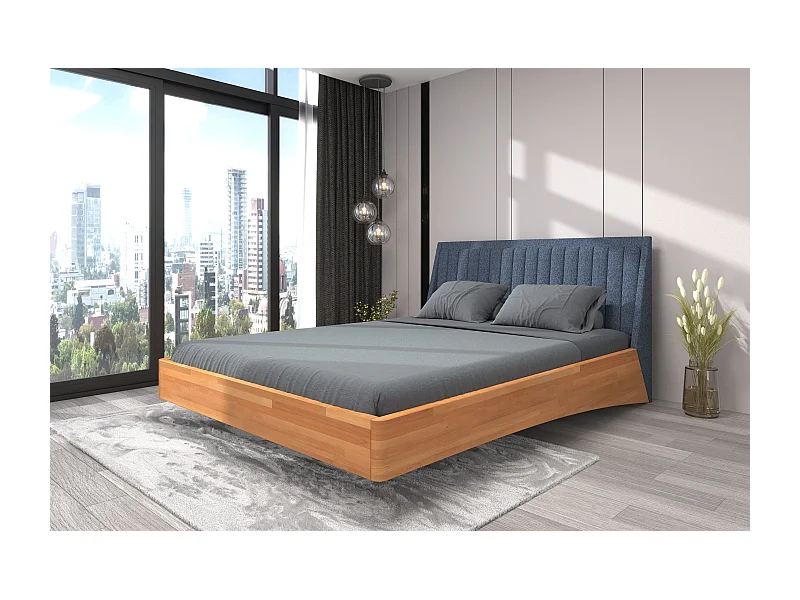 Łóżko bukowe lewitujące Visby ULF, 140x200, naturalny/denim