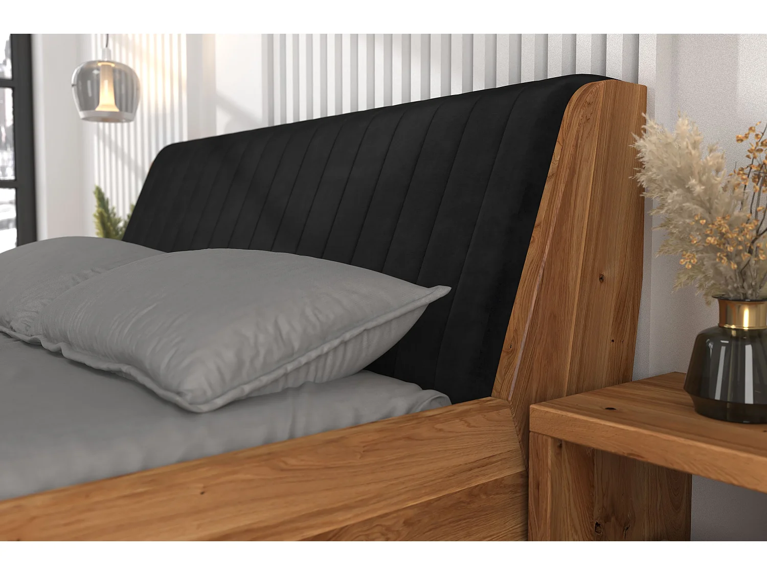 Łóżko dębowe lewitujące HARALD 140x200, naturalny/czarny