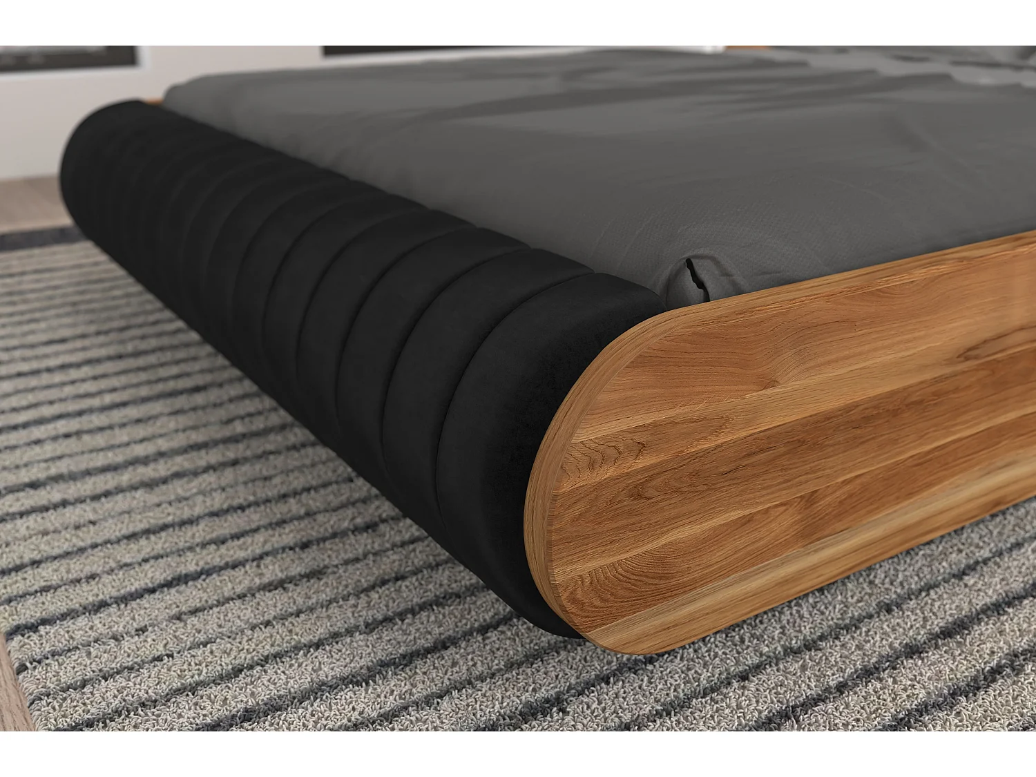 Łóżko dębowe lewitujące HARALD 160x200, naturalny/czarny