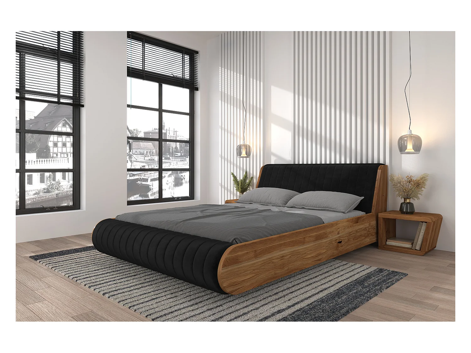 Lit flottant en chêne massif ULF / 160x200 cm, couleur naturelle, tête de lit Trinity 16