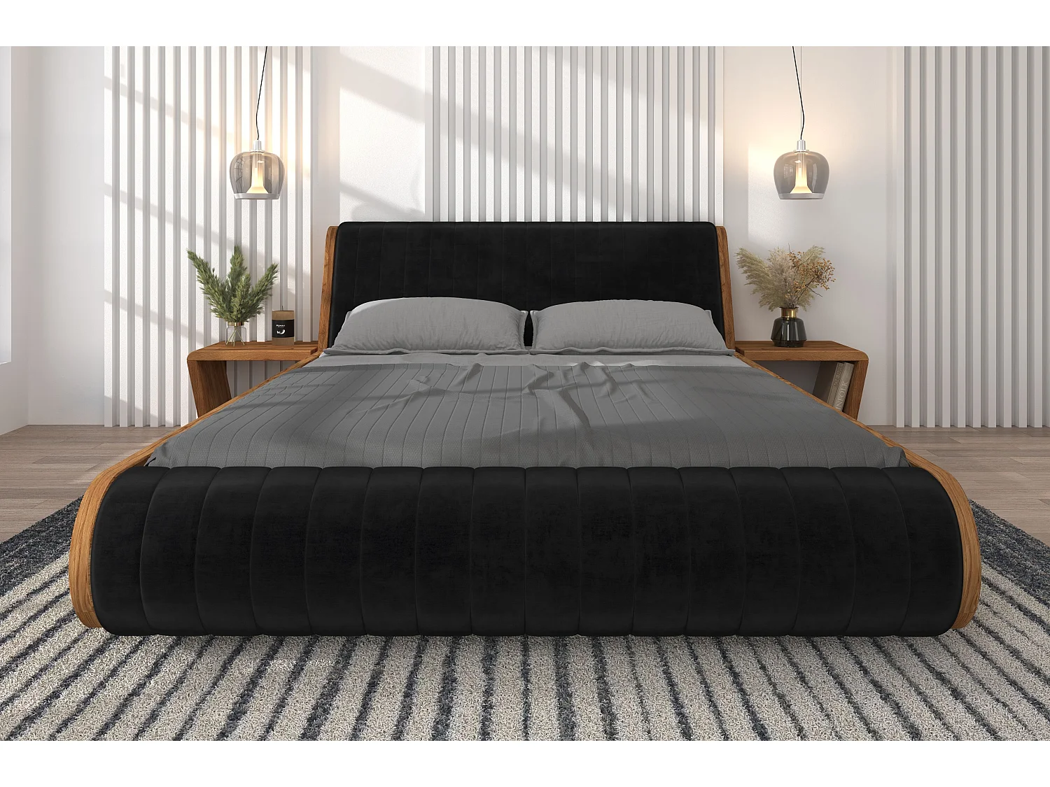 Łóżko dębowe lewitujące HARALD 160x200, naturalny/czarny