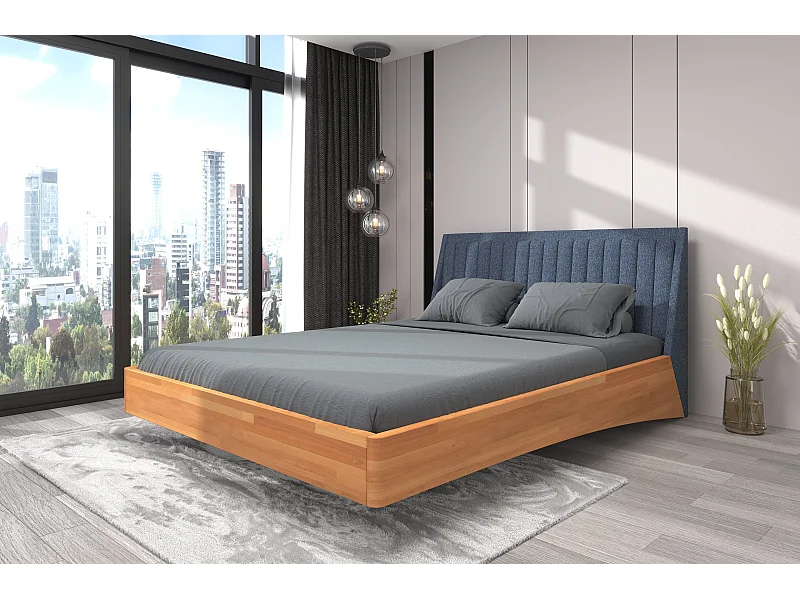 Łóżko bukowe lewitujące Visby ULF, 160x200, naturalny/denim