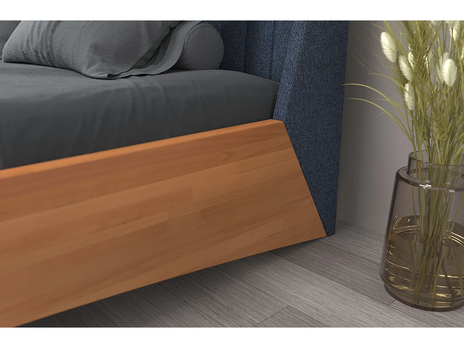Łóżko bukowe lewitujące Visby ULF, 160x200, naturalny/denim