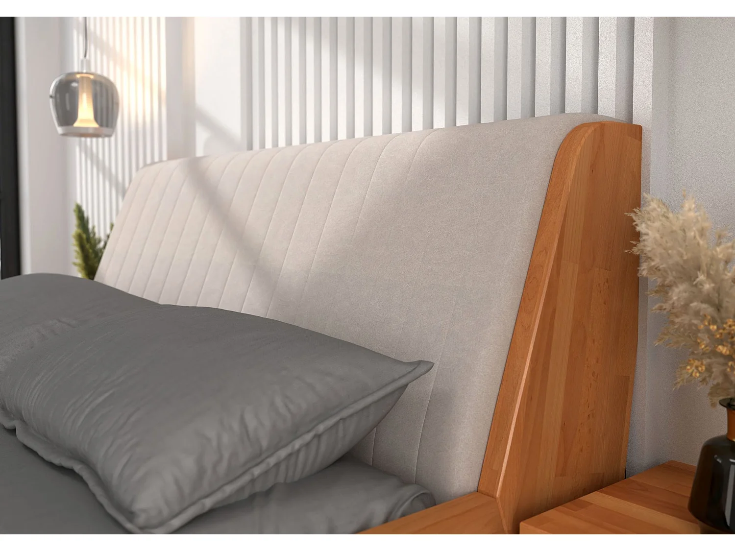 Łóżko bukowe lewitujące Visby HARALD 160x200, naturalny/beż