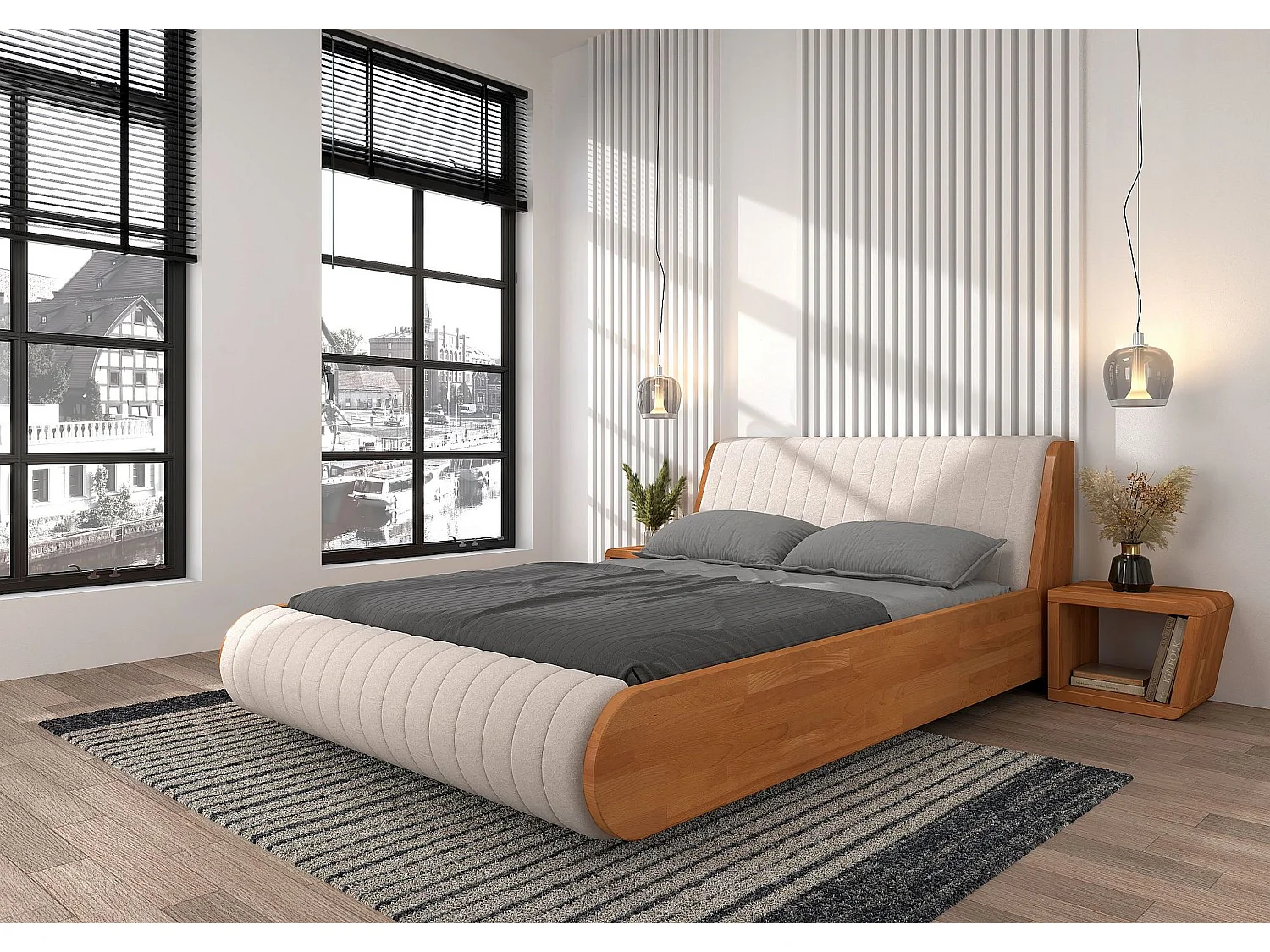 Łóżko bukowe lewitujące Visby HARALD 160x200, naturalny/beż