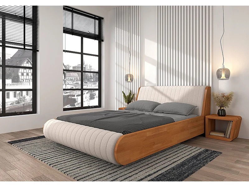 Lit flottant en hêtre massif HARALD / 160x200 cm, couleur naturelle, tête de lit Trinity 02