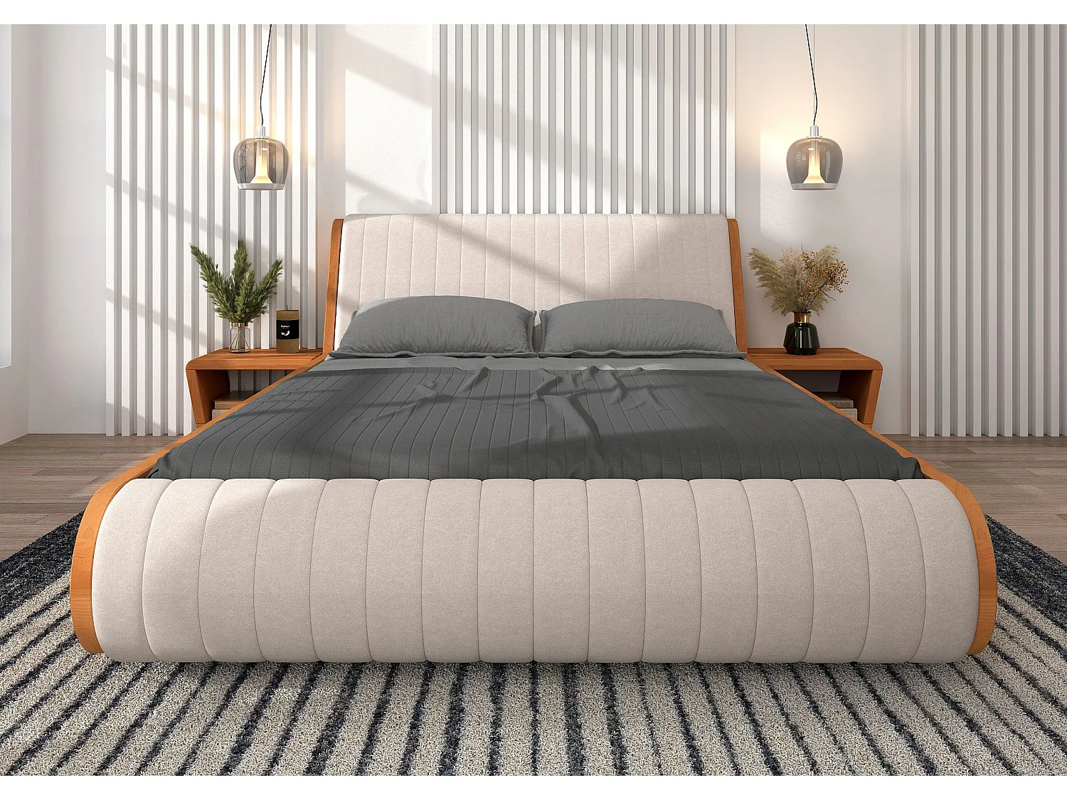 Łóżko bukowe lewitujące Visby HARALD 140x200, naturalny/beż