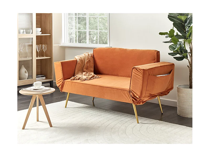 Divano letto SAARELA Velluto Arancione 2 posti