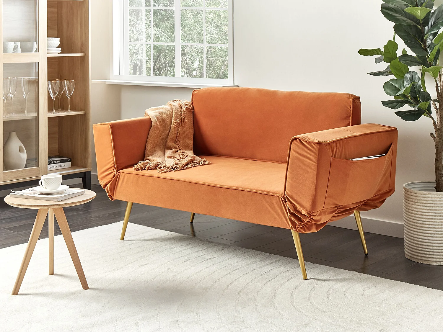 Schlafsofa SAARELA Samtstoff Orange 2-Sitzer
