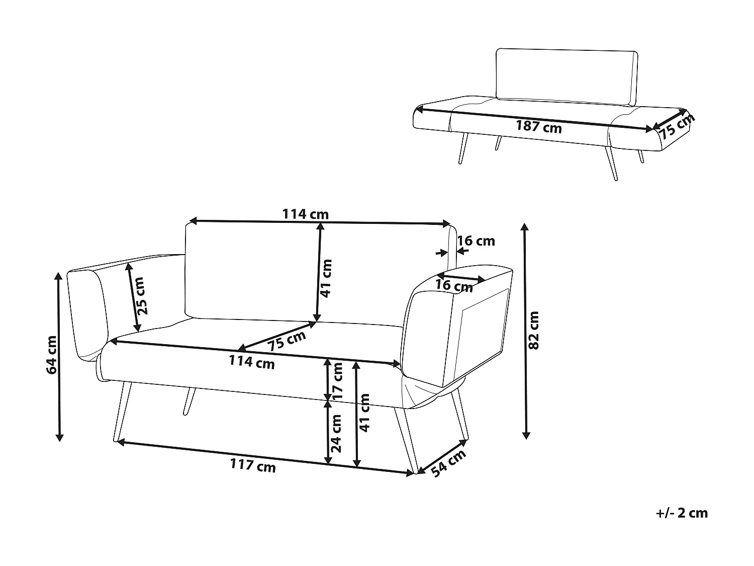 Sofa rozkładana SAARELA Welur Pomarańczowy dla 2 osób