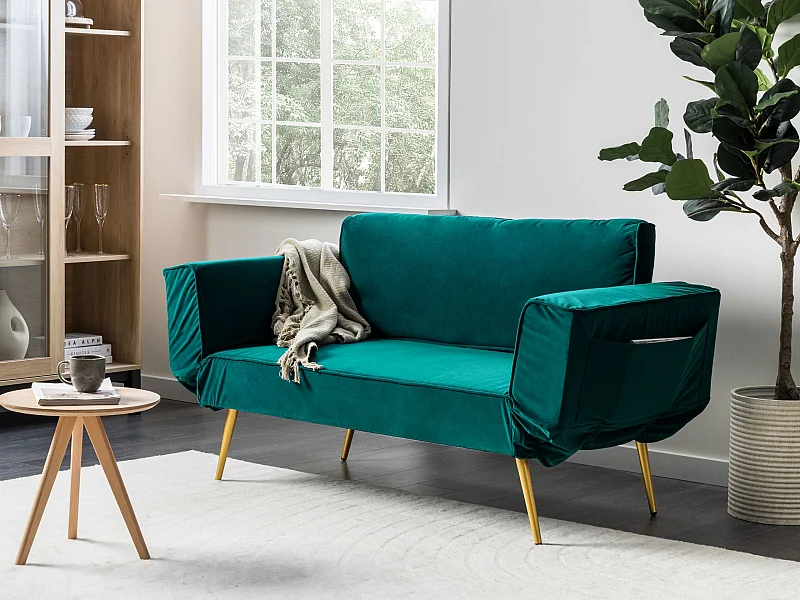 Divano letto SAARELA Velluto Verde smeraldo 2 posti