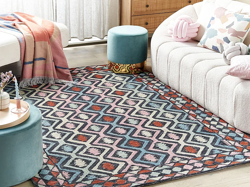 Orientalischer Wollteppich geometrisches Muster 160 x 230 cm bunt HAYMANA