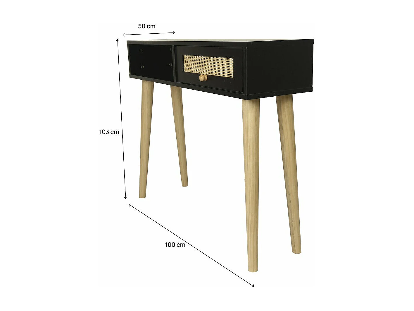 Consola de caña "Marine" - 100 x 29 x 81 cm - Negro