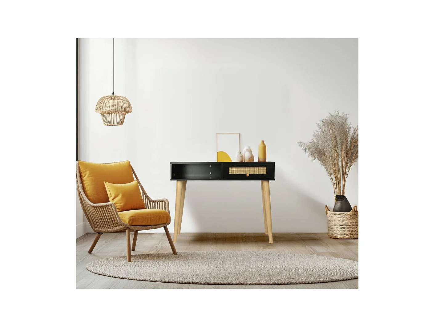 Console cannage "Marine" - 100 x 29 x 81 cm - Noir
