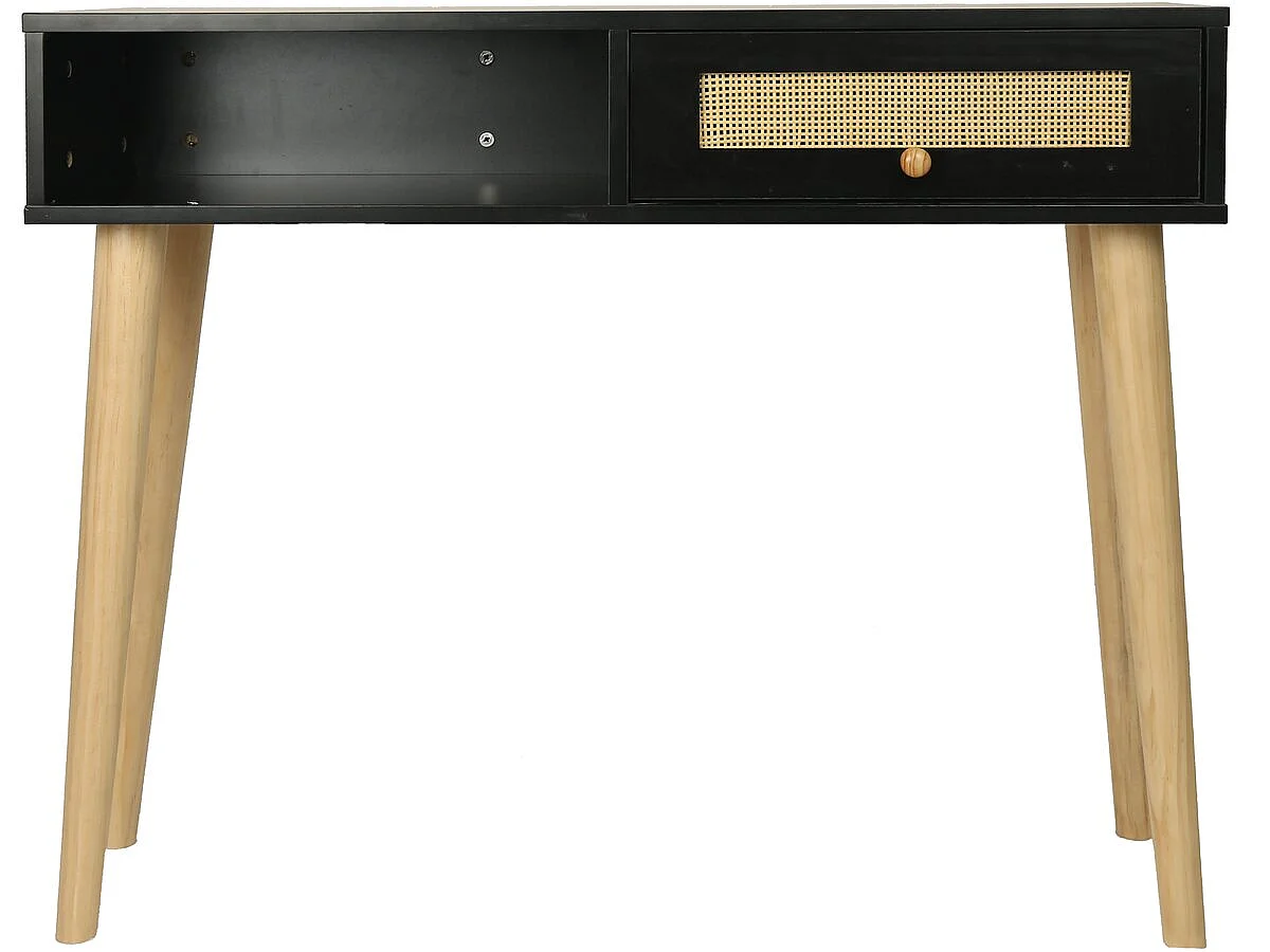 Consola de cana "Marine" - 100 x 29 x 81 cm - Preto