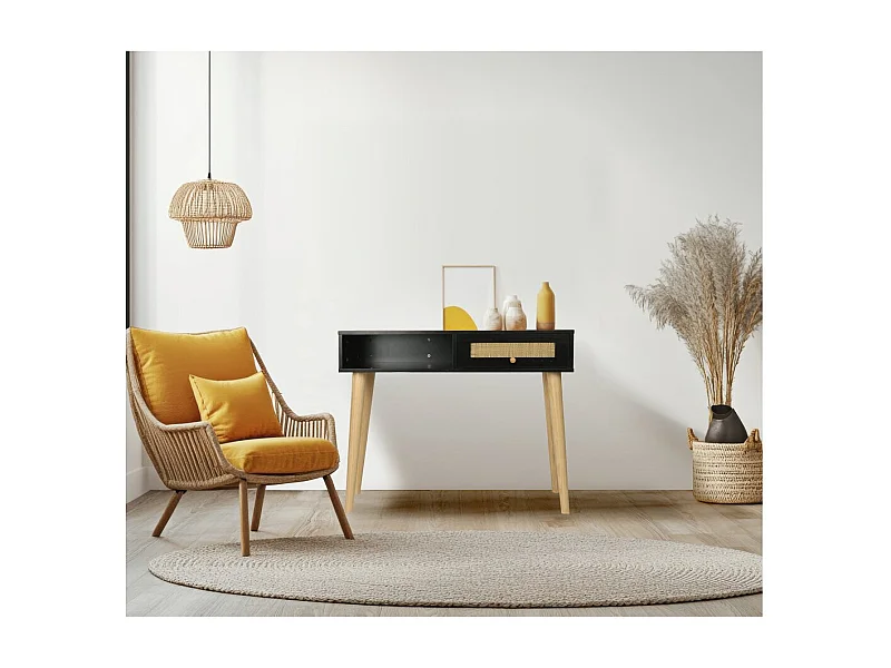 Console cannage "Marine" - 100 x 29 x 81 cm - Noir